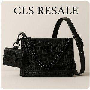 Black Croc-Embossed Women’s Bag